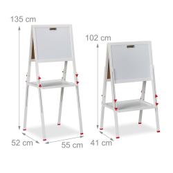Tableau double face r&eacute;glable en hauteur 120 x 60 cm pratique pour enfants cr&eacute;atifs en bois blanc 13