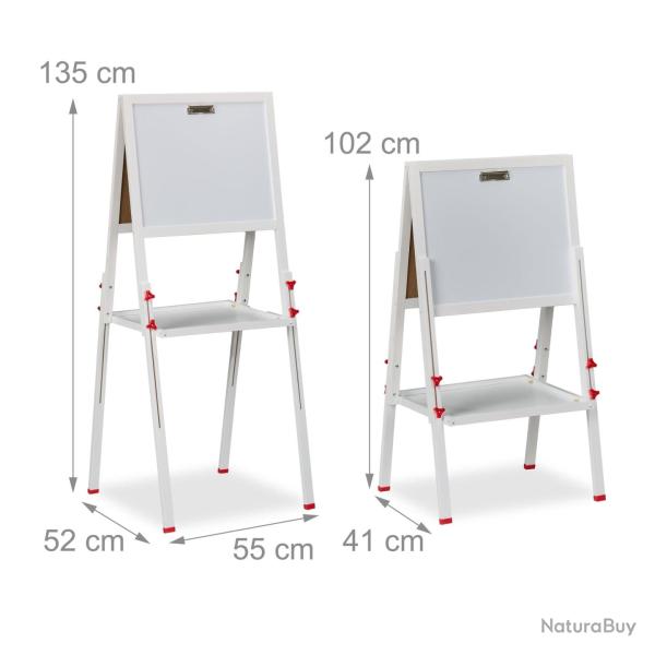 Tableau double face r�glable en hauteur 120 x 60 cm pratique pour enfants cr�atifs en bois blanc 13