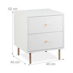 Table de nuit moderne avec 2 tiroirs pratiques 52 x 45 x 40 cm en MDF blanc 13_0015837