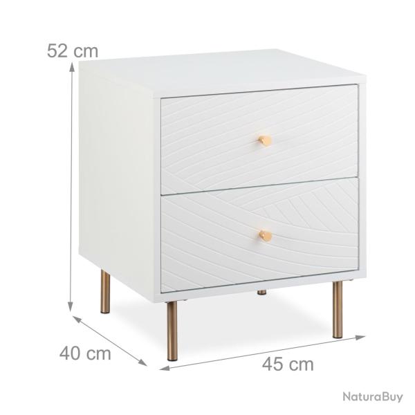 Table de nuit moderne avec 2 tiroirs pratiques 52 x 45 x 40 cm en MDF blanc 13_0015837