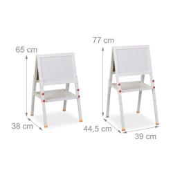 Tableau double face enfant hauteur r&eacute;glable 100 x 60 x 70 cm 2 en 1 pratique en bois blanc 13_00160