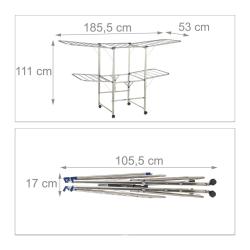 Lot de 1 &eacute;tendoir &agrave; linge mobile 2 niveaux compacte 75 x 75 x 165 cm en m&eacute;tal blanc 13_0004158