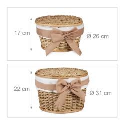 Lot de 2 corbeilles de rangement d&eacute;coratives empilables 22 x 31 cm et 17 x 26 cm en bois buri blanc