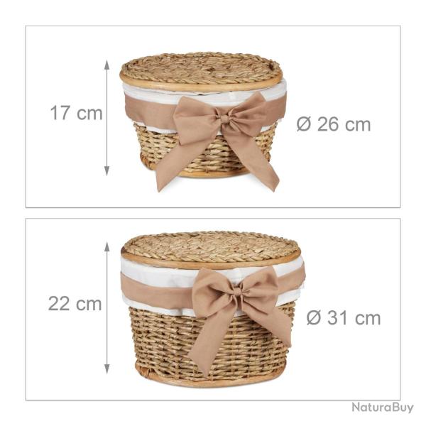 Lot de 2 corbeilles de rangement d�coratives empilables 22 x 31 cm et 17 x 26 cm en bois buri blanc