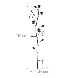 Lot de 1 treillis &agrave; plantes grimpantes design floral jardin 110 x 34 x 1 cm en acier noir 13_0016790