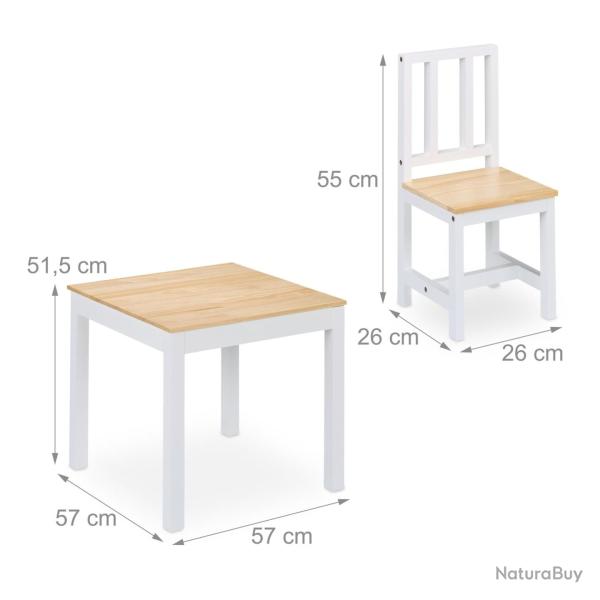 Lot de 2 chaises et table moderne chambre enfant 90 x 60 x 60 cm confort ergonomique en bois vein�