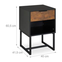 Table de chevet design industriel avec tiroir et compartiment 40 x 30 x 60 cm en bois noir 13_00169