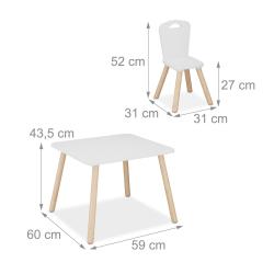 Lot de 1 table et 2 chaises modernes pour enfants jouets confortables 60 x 60 x 50 cm en bois blanc