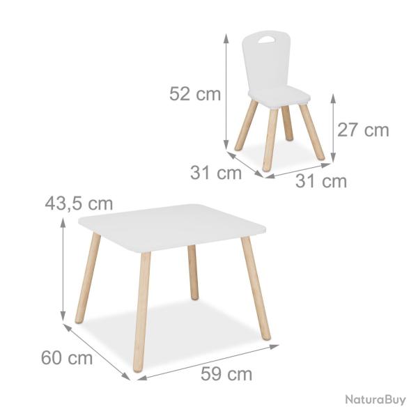 Lot de 1 table et 2 chaises modernes pour enfants jouets confortables 60 x 60 x 50 cm en bois blanc