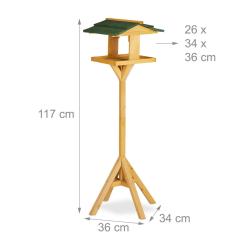 Mangeoire sur pied pour oiseaux jardin terrasse 30 x 30 x 150 cm design naturel en bois pin 13_0004