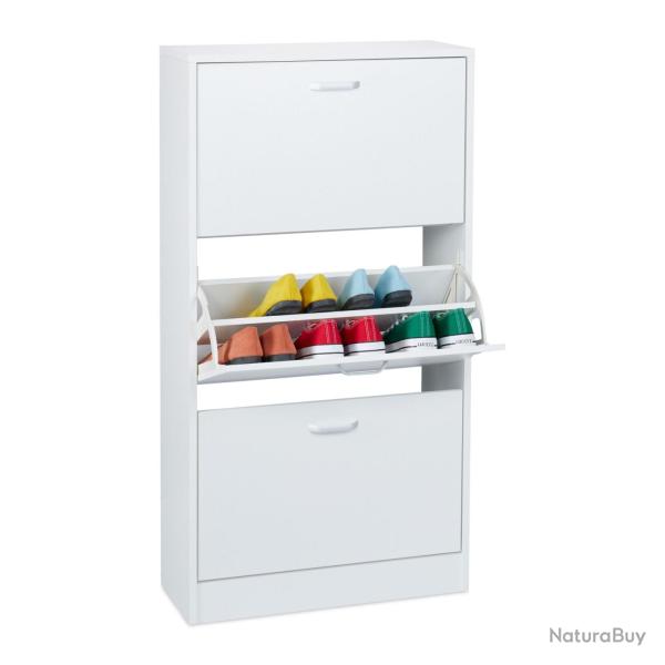 Meuble � chaussures slim rangement organis� couloir 113 x 60 x 24 cm en panneau de particules blanc