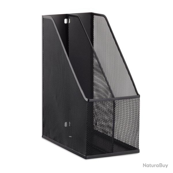 Porte-magazines 2 compartiments trieur de documents bureau 31,5 x 14,3 x 25 cm en m�tal noir 13_000