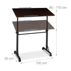 Table ordinateur portable r&eacute;glable ergonomique 100 x 50 cm grande surface avec roulettes en MDF boi