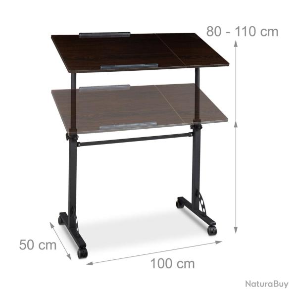 Table ordinateur portable r�glable ergonomique 100 x 50 cm grande surface avec roulettes en MDF boi