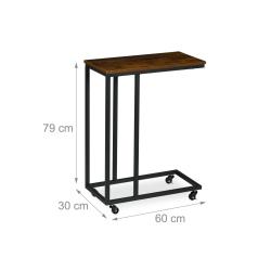Table d'appoint en forme de C 60 x 40 x 50 cm pratique roulettes pivotantes moderne en bois noir 13