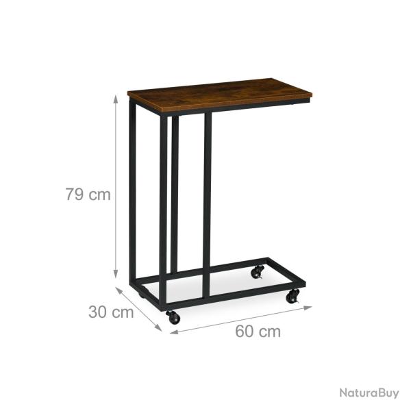 Table d'appoint en forme de C 60 x 40 x 50 cm pratique roulettes pivotantes moderne en bois noir 13