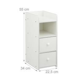 Table de chevet &eacute;troite design moderne avec 2 tiroirs espace de rangement 55 x 22,5 x 34 cm en MDF