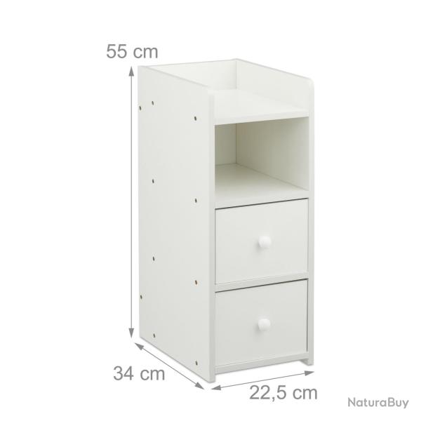 Table de chevet �troite design moderne avec 2 tiroirs espace de rangement 55 x 22,5 x 34 cm en MDF