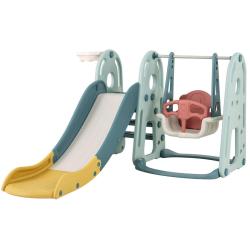 Ensemble de jeu 4 en 1 pour enfants 198 x 149 x 96 cm avec toboggan adapt&eacute; et balan&ccedil;oire r&eacute;glable e