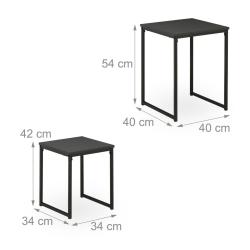 Lot de 2 tables d'appoint carr&eacute;es pratiques salon chambre 54 x 40 x 40 cm en MDF noir 13_0015487
