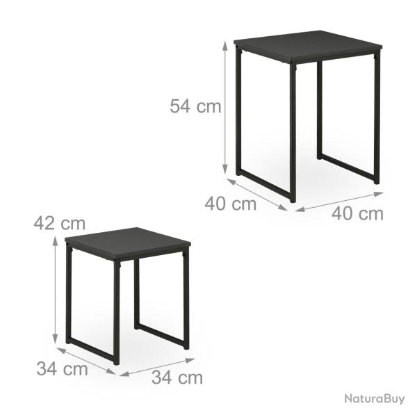 Lot de 2 tables d'appoint carr�es pratiques salon chambre 54 x 40 x 40 cm en MDF noir 13_0015487