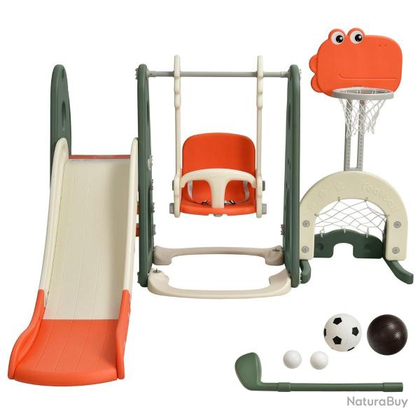 Ensemble de jeu 6 en 1 toboggan 172 x 182 x 108-120 cm glisse en toute s�curit� design color� en HD