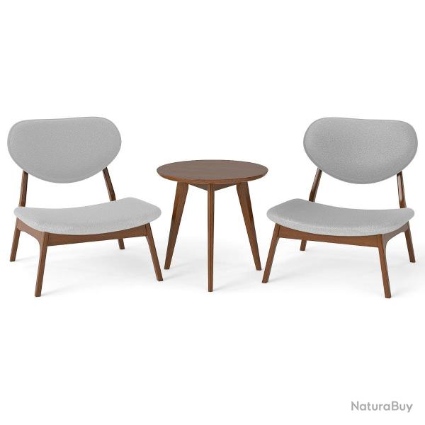 Lot de 2 fauteuils salon et table d'appoint 73 x 71,5 x 73 cm confort ultime moderne en bois massif
