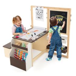 Table avec banc d'art polyvalent 114 x 81 x 100 cm pour dessiner jouer et apprendre style cosy fini