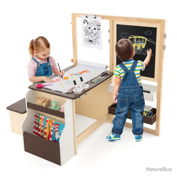 Table avec banc d'art polyvalent 114 x 81 x 100 cm pour dessiner jouer et apprendre style cosy fini