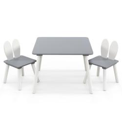 Lot de table et 2 chaises enfants 62 x 60 x 43 cm assise ergonomique ambiance cosy design lapin en