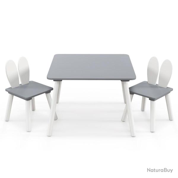 Lot de table et 2 chaises enfants 62 x 60 x 43 cm assise ergonomique ambiance cosy design lapin en