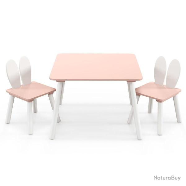 lot de 1 table et 2 chaises enfants 62 x 60 x 43 cm assise ergonomique design moderne en MDF rose 2