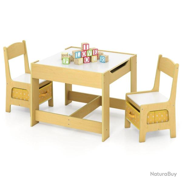 Lot de 1 table enfant 62 x 62 x 48 cm r�versible tableau noir et blanc rangement pratique design mo