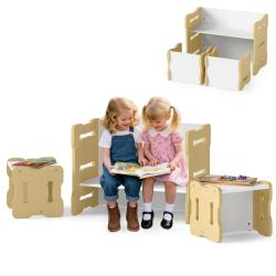 Lot de 3 pi&egrave;ces bureau pour enfants 69 x 39,5 x 52 cm design gain de place confortable en MDF natur