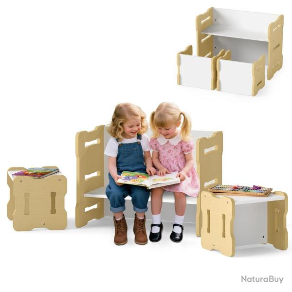 Lot de 3 pi�ces bureau pour enfants 69 x 39,5 x 52 cm design gain de place confortable en MDF natur