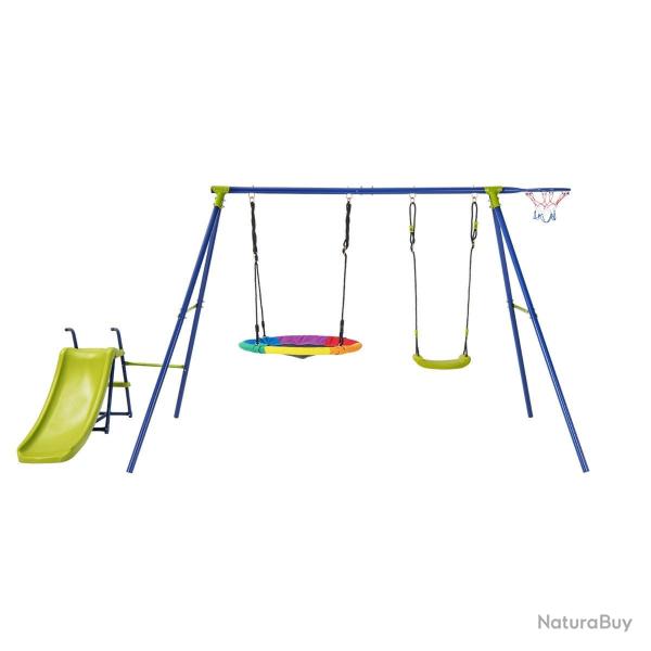 Portique de balan�oire 4 en 1 ext�rieur 350 x 151 x 171 cm pour 4 enfants ambiance joyeuse en m�tal