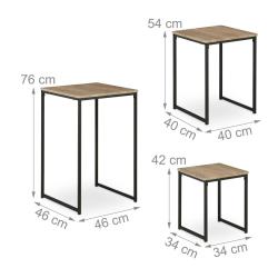 Lot de 3 tables d'appoint carr&eacute;es superposables d&eacute;coration moderne salon chambre 76 x 46 x 46 cm en