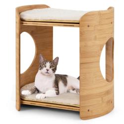 Meuble pour chat lot de 1 petite tour 40 x 33 x 41 cm 2 niveaux confortables ambiance cosy en bambo