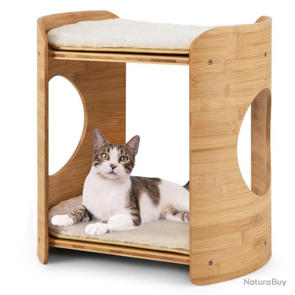 Meuble pour chat lot de 1 petite tour 40 x 33 x 41 cm 2 niveaux confortables ambiance cosy en bambo