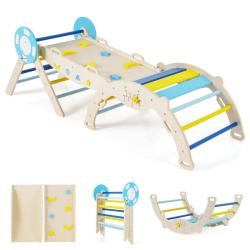 triangle d'escalade 190 x 55 x 57 cm 7 en 1 pliable avec jeu de labyrinthe et blocs design nautique