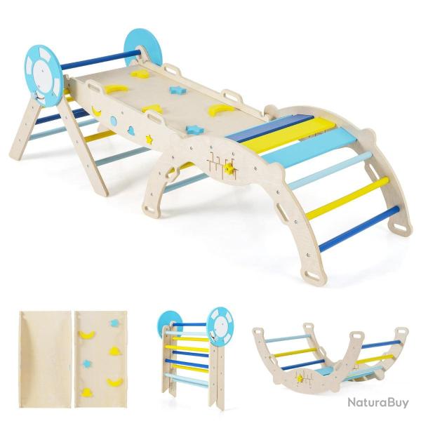 triangle d'escalade 190 x 55 x 57 cm 7 en 1 pliable avec jeu de labyrinthe et blocs design nautique