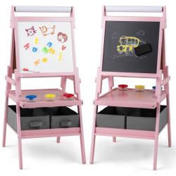 Chevalet double face 54 x 46 x 101,5 cm avec rouleau de papier et rangement style &eacute;ducatif en MDF r