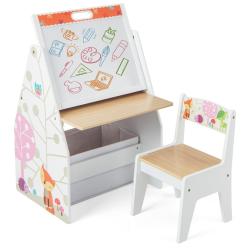 Chevalet artistique double face 50 x 50 x 85 cm avec rangement pratique et fonction table chaise en