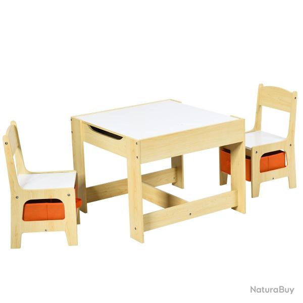 Set de table enfant 62 x 62 x 48 cm bureau 2 en 1 ergonomique avec rangement ambiance ludique en MD