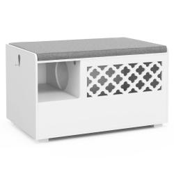 Meuble pour chat 90 x 48,5 x 52 cm acc&egrave;s facile et coussin amovible style moderne en MDF blanc 20_0