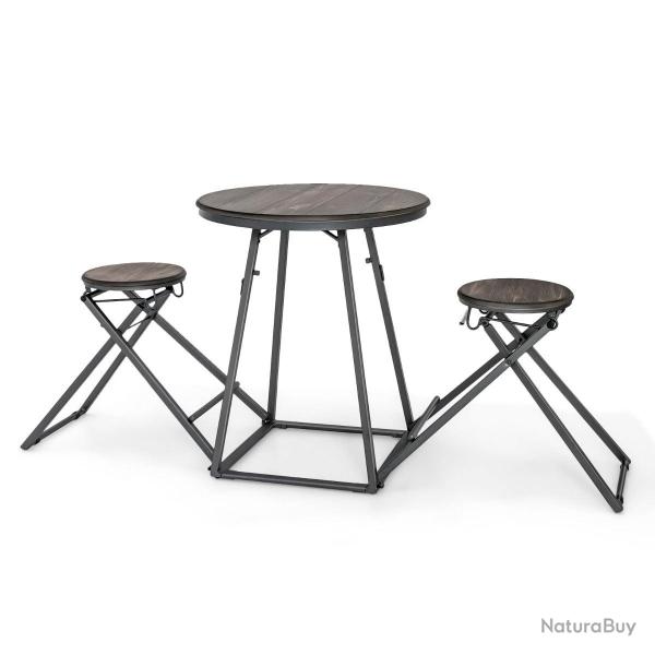 Lot de 3 table haute ronde pliable 206,5 x 77,5 x 90 cm pour 2 personnes moderne et industriel en m