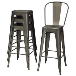 Lot de 4 chaises hautes en m&eacute;tal 43 x 43 x 116 cm dossier ergonomique antid&eacute;rapantes style vintage