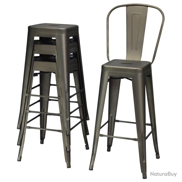 Lot de 4 chaises hautes en m�tal 43 x 43 x 116 cm dossier ergonomique antid�rapantes style vintage