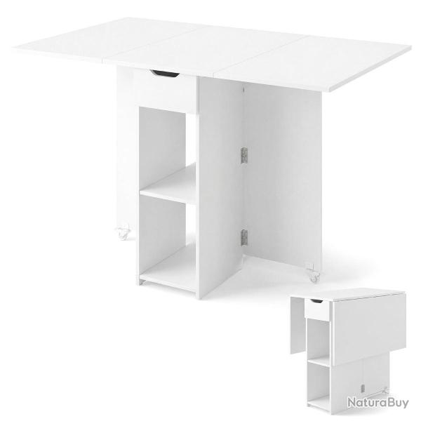 Table pliante cuisine forme rectangulaire 120 x 72 x 75 cm avec tiroir et 2 �tag�res style moderne
