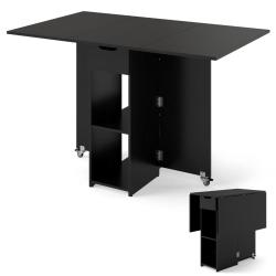 Table pliante pour cuisine 120 x 72 x 75 cm extensible avec tiroir et 2 &eacute;tag&egrave;res design en bois noi